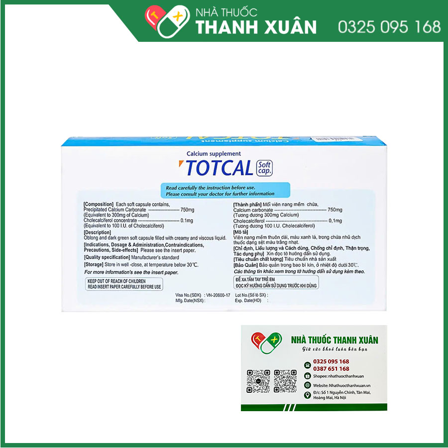 Thuốc Totcal Soft capsule bổ sung canxi và vitamin D hỗ trợ phát triển xương và răng